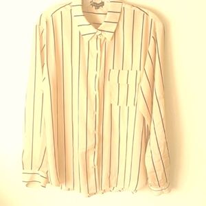 Long Sleeves Roll Tab Stripe Blouse  SZ M